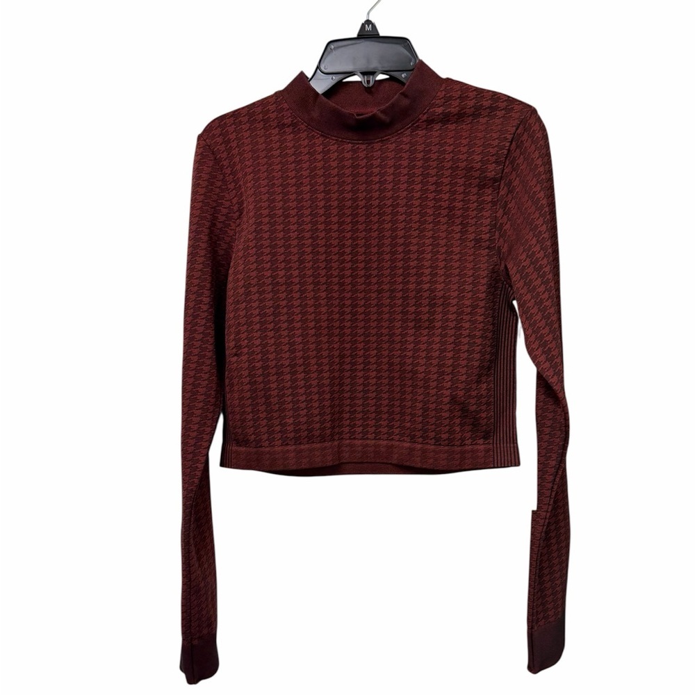 NWT ANTONIO MELANI Textured Jacquard Crop Top Burgundy Long Sleeve Size M